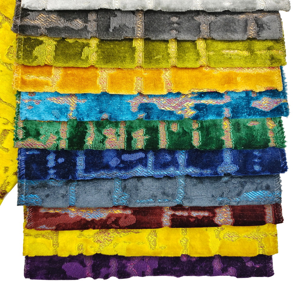 Hilado de poliéster de peso pesado Tinte de la pila Jacquard Cut Fabric